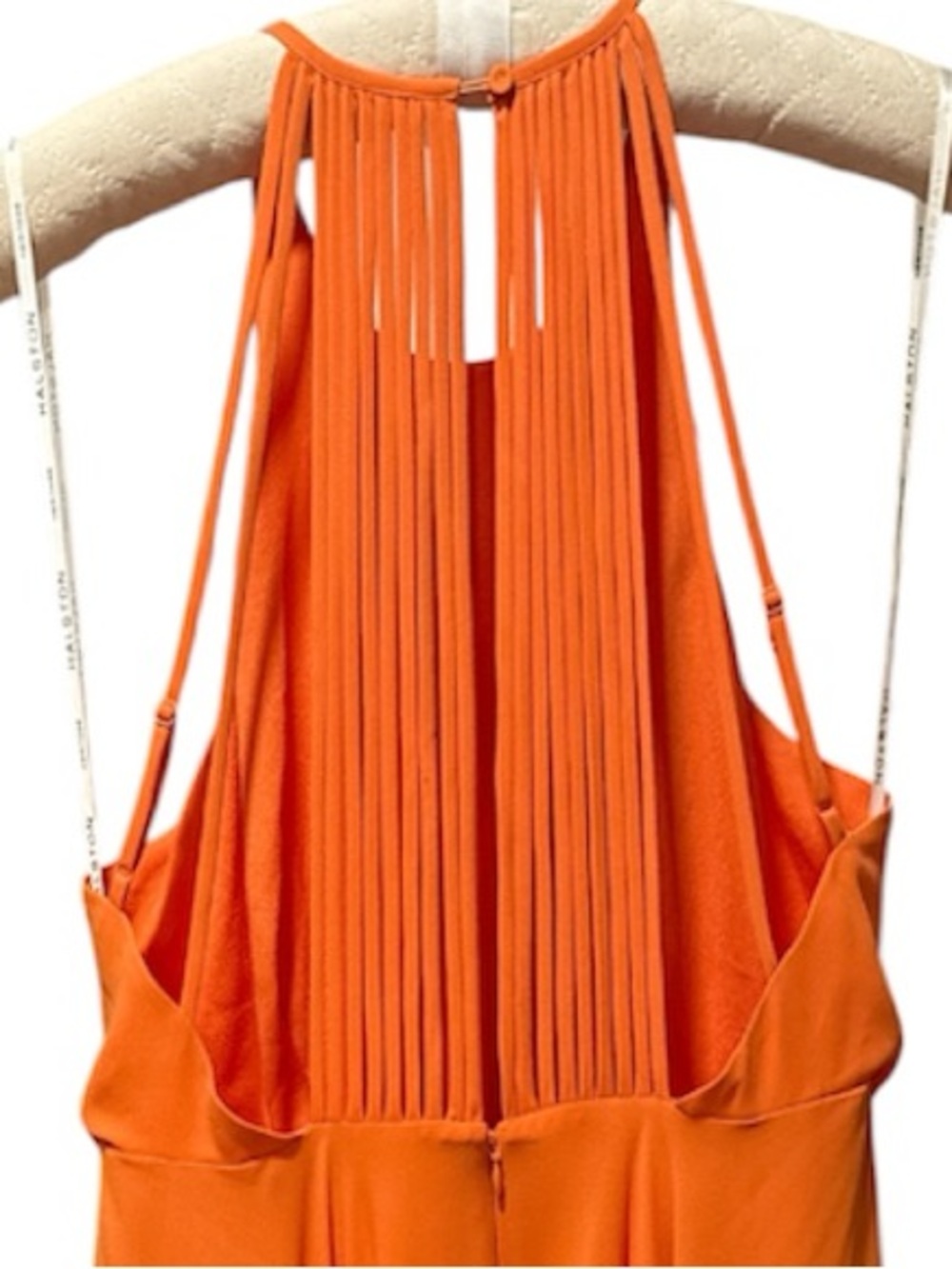 HALSTON HERITAGE Sleeveless Orange Chiffon Asymmetric Hem Dress - Picture 3 of 6